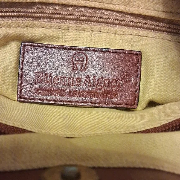 Etienne Aigner Woven Leather Tote Bag Tan Brown Vintage Classic - Picture 5 of 11